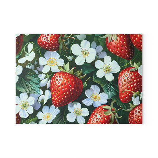 Strawberry Blossom Glass Cutting Board