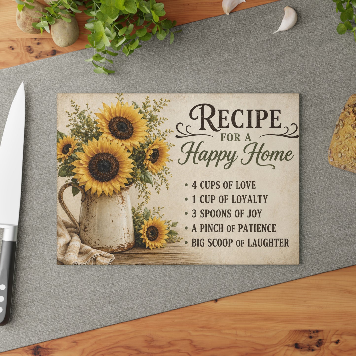 Recipe for a Happy Home Glass Cutting Board