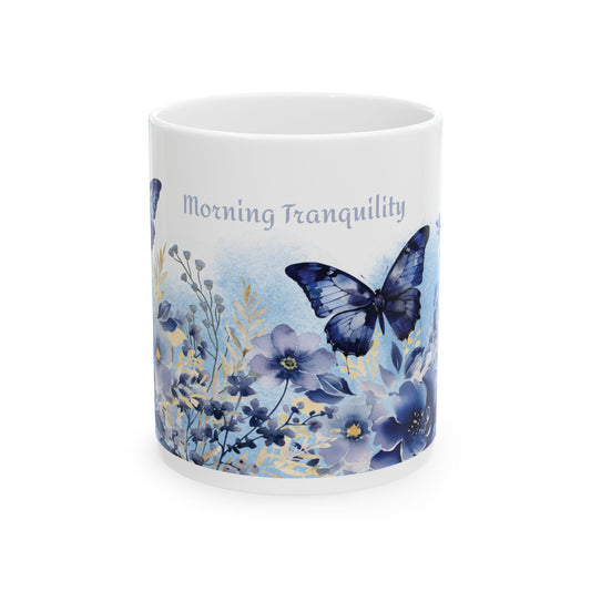 Morning Tranquility Blue Butterfly Garden Mug
