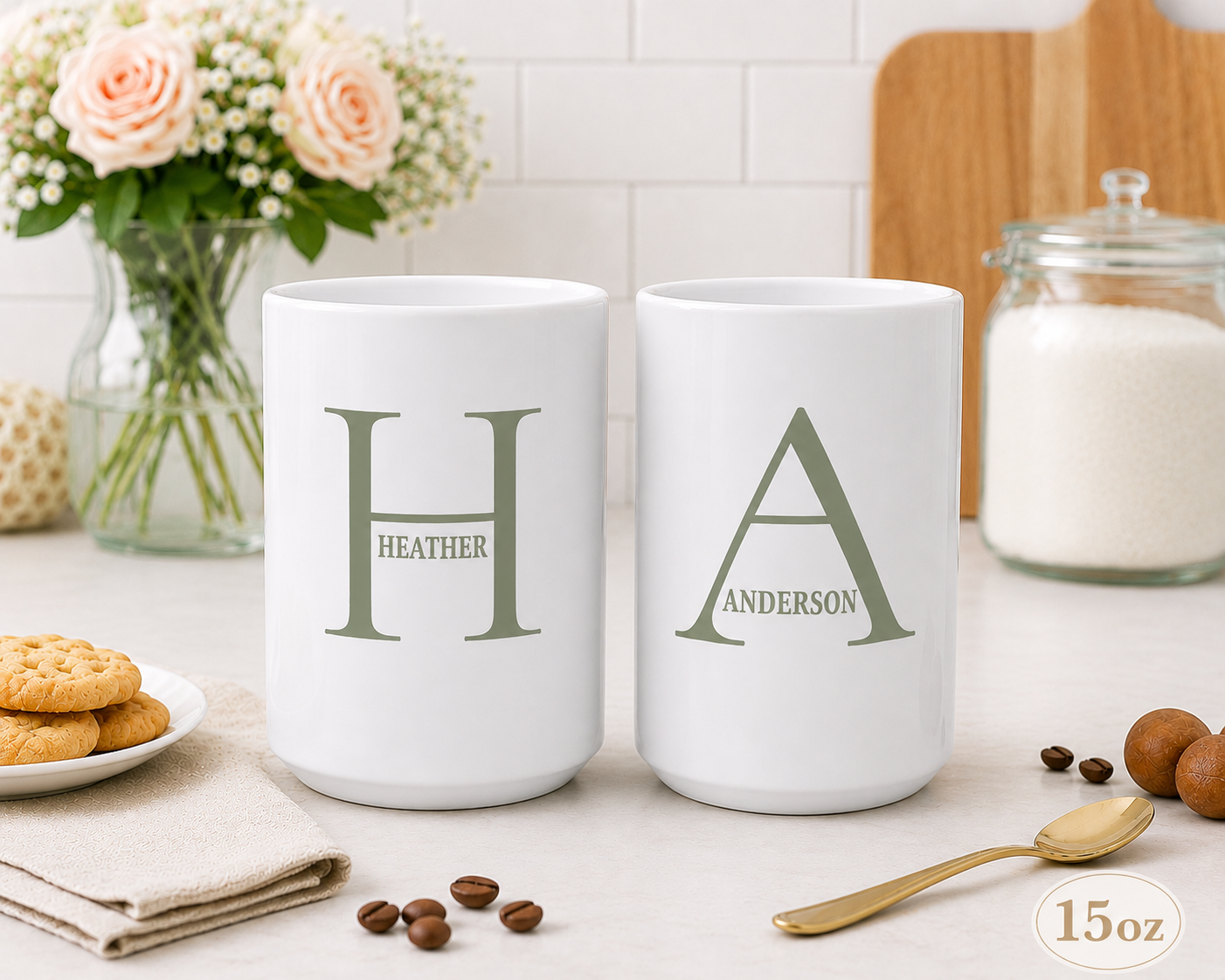 Modern Layered Initial Mug in Sage