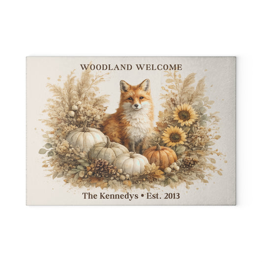 Woodland Welcome Personalized Glass Cutting Board