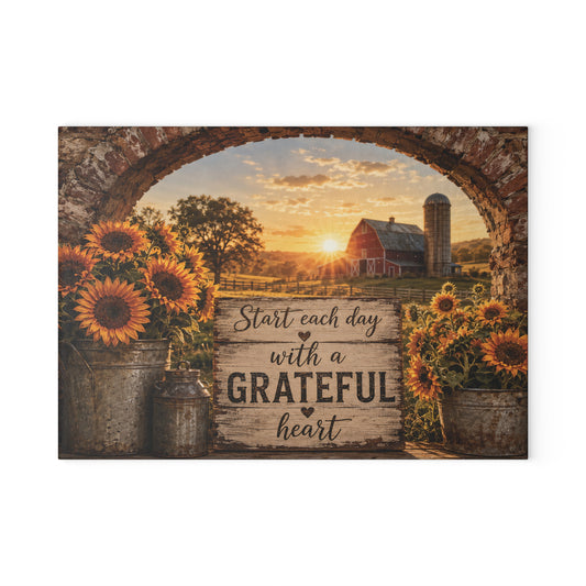Grateful Heart Sunflower Farm Glass Cutting Board