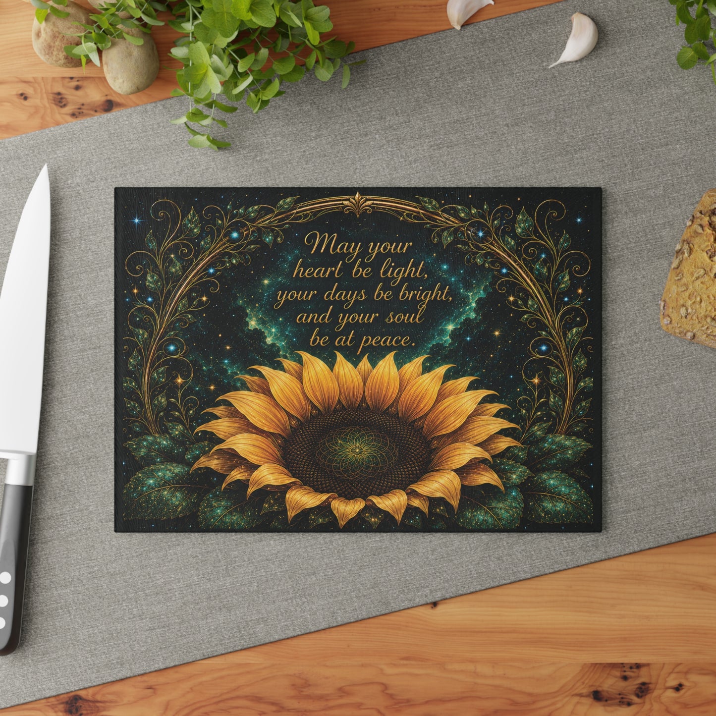 Sunflower Blessing Glass Cutting Board