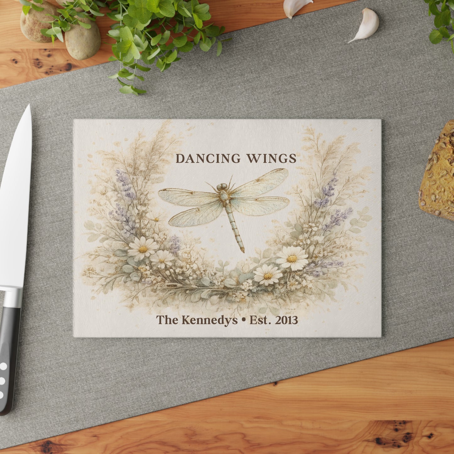 Dancing Wings Personalized Glass Cutting Board
