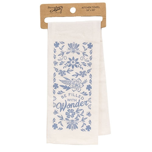 Be Filled With Wonder Blue Floral Dish Towel