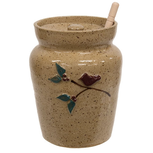 Cardinal on Branch Ceramic Honey Pot with Dipper