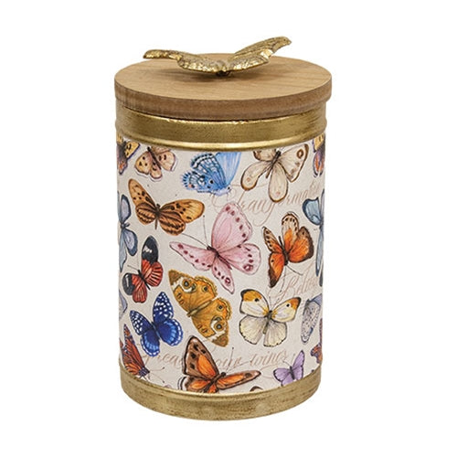 Inspirational Butterflies Canister with Wooden Lid
