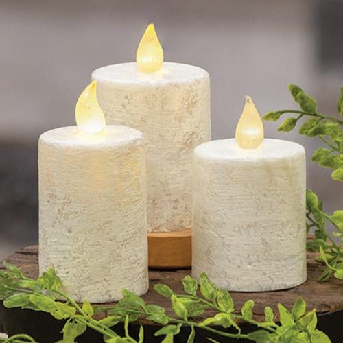 Rustic White Flame Timer Pillar Candle