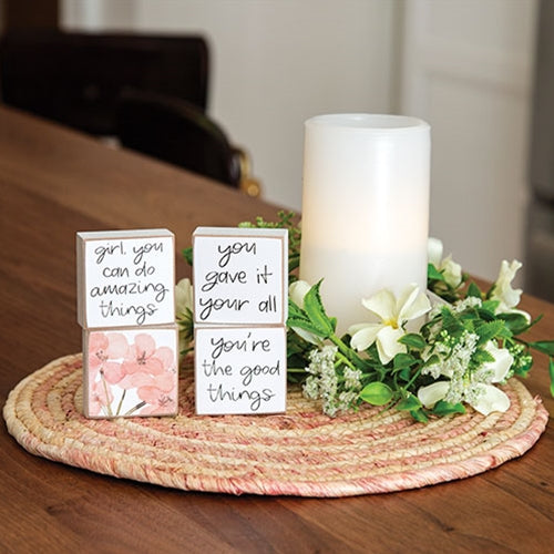 Natural & Rose Woven Seagrass Candle Mat
