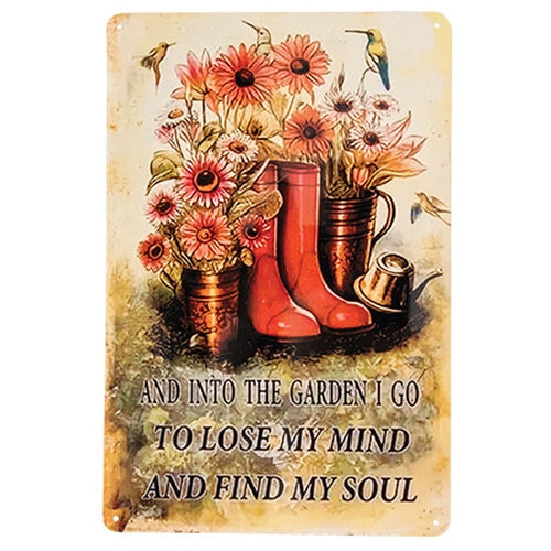 Into the Garden Red Boots Tin Wall Sign