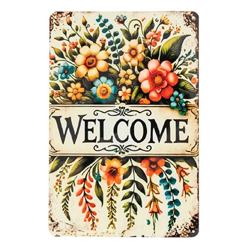 Welcome Spring Flower Bundle Tin Wall Sign