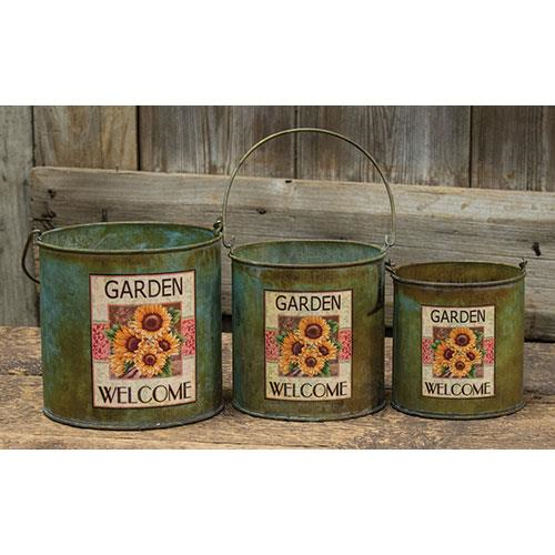 Sunflower Metal Buckets | Set of 3