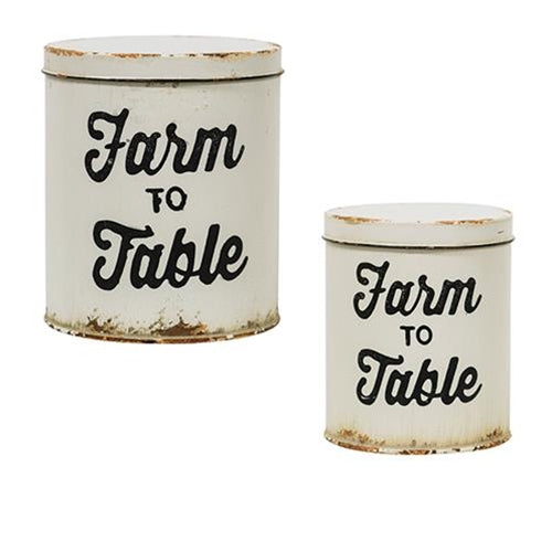 Farm to Table Distressed Metal Canisters | Set of 2