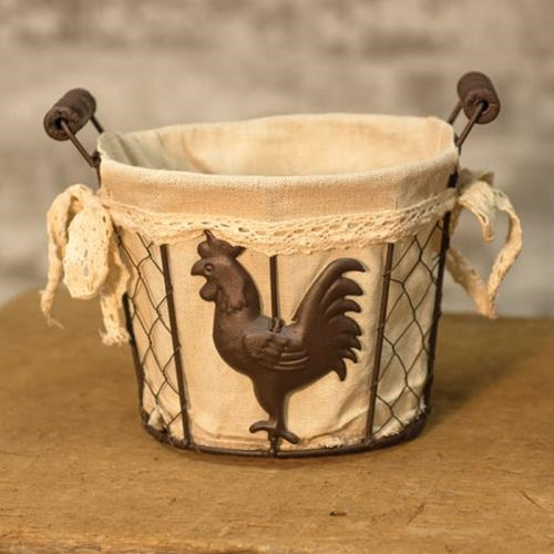 Wire Rooster Basket with Fabric Liner