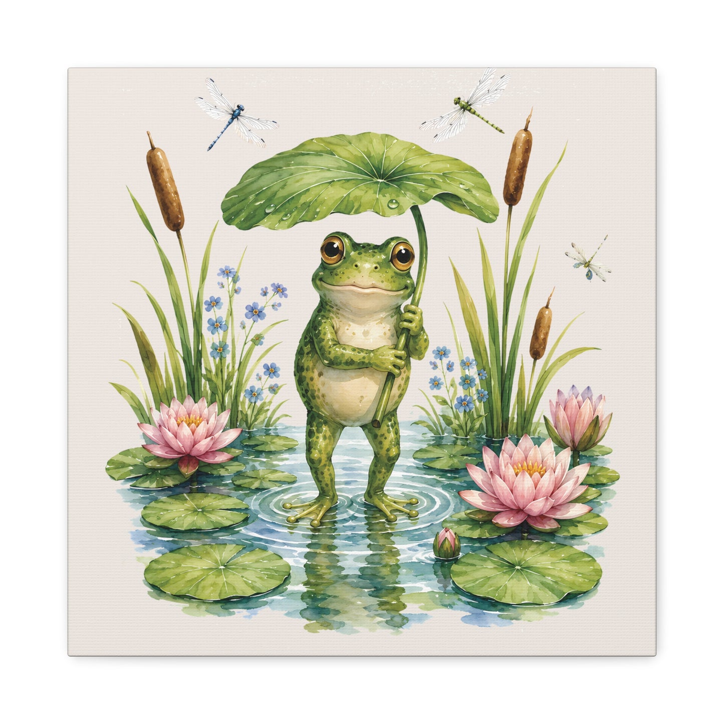 Waterlily Umbrella Frog Canvas Wall Art