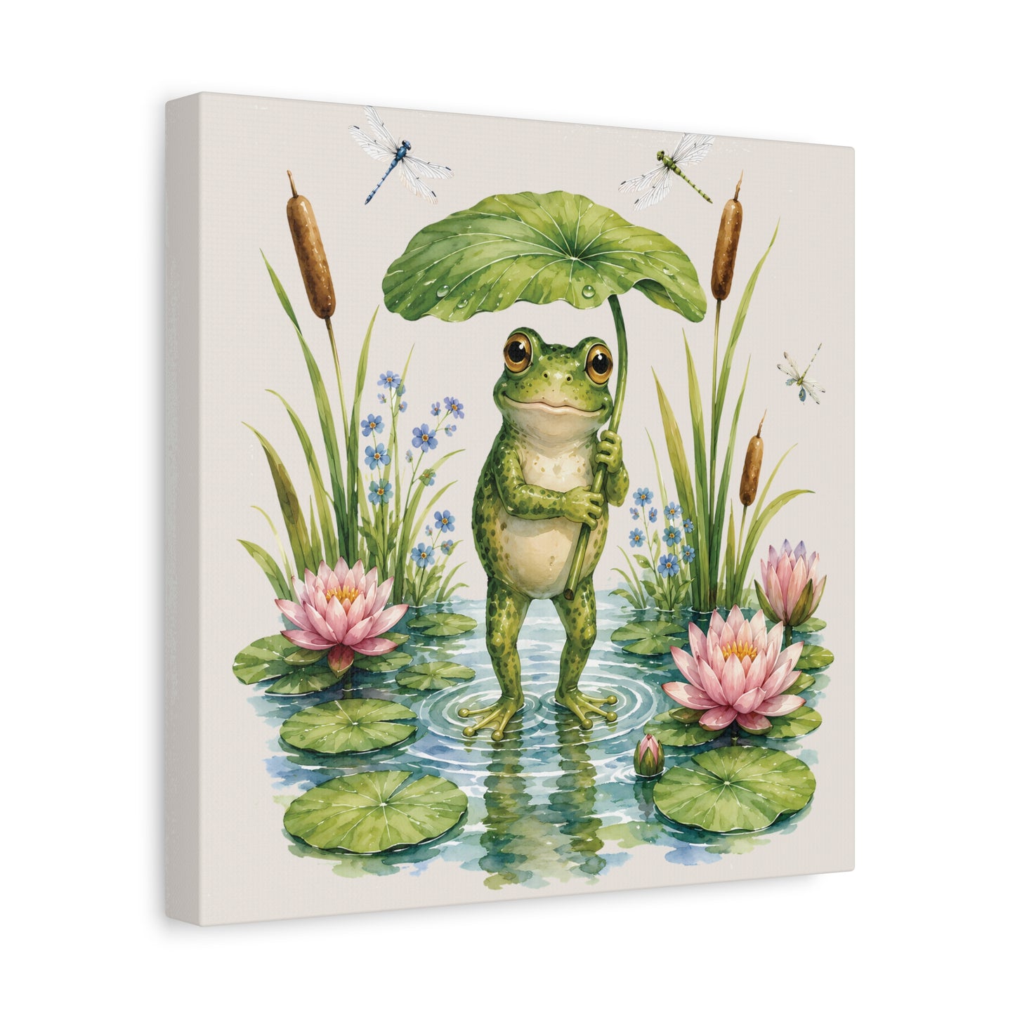 Waterlily Umbrella Frog Canvas Wall Art