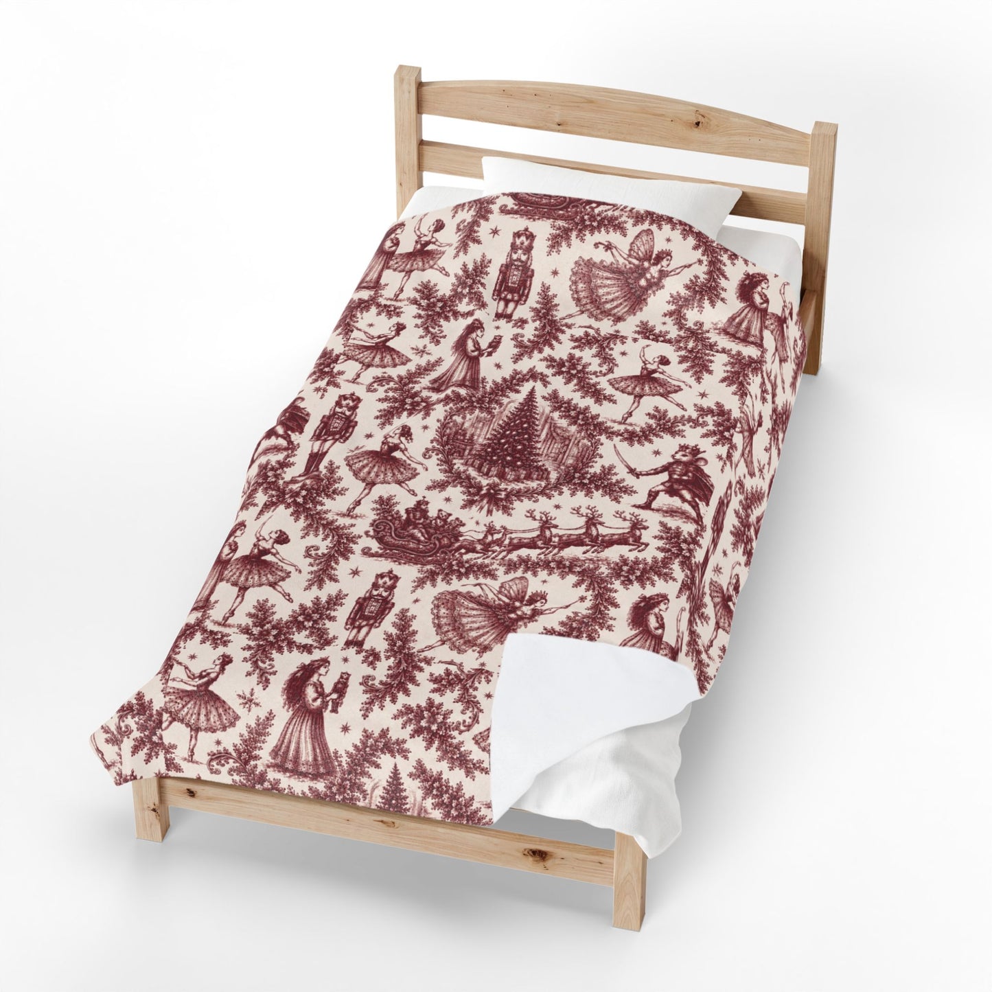 Cranberry Nutcracker Toile Velveteen Blanket