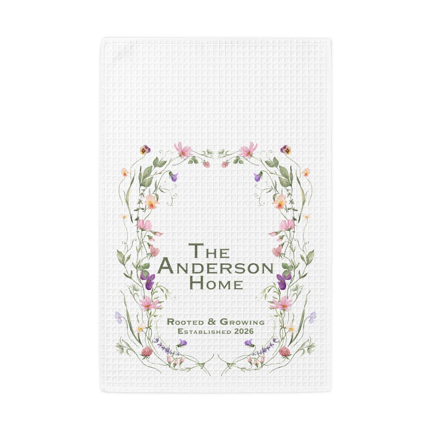 Personalized Waffle Weave Family Name Kitchen Towel