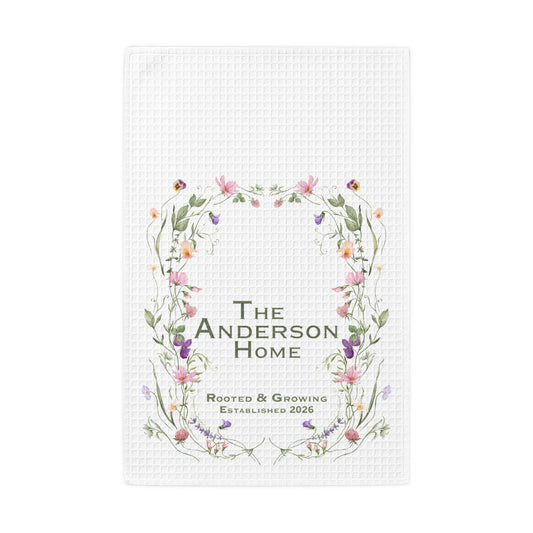 Personalized Waffle Weave Family Name Kitchen Towel