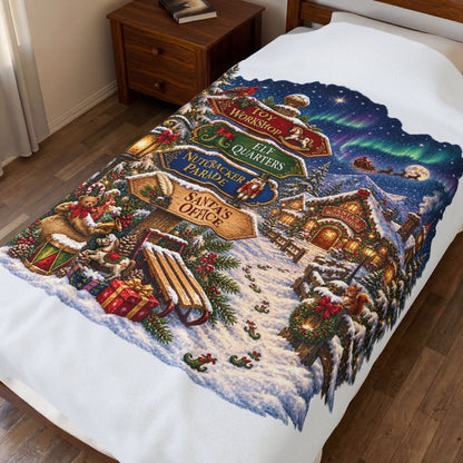 Christmas at Santa's Workshop Plush Throw