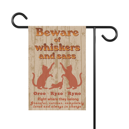Beware of Whiskers and Sass Personalized Garden Flag