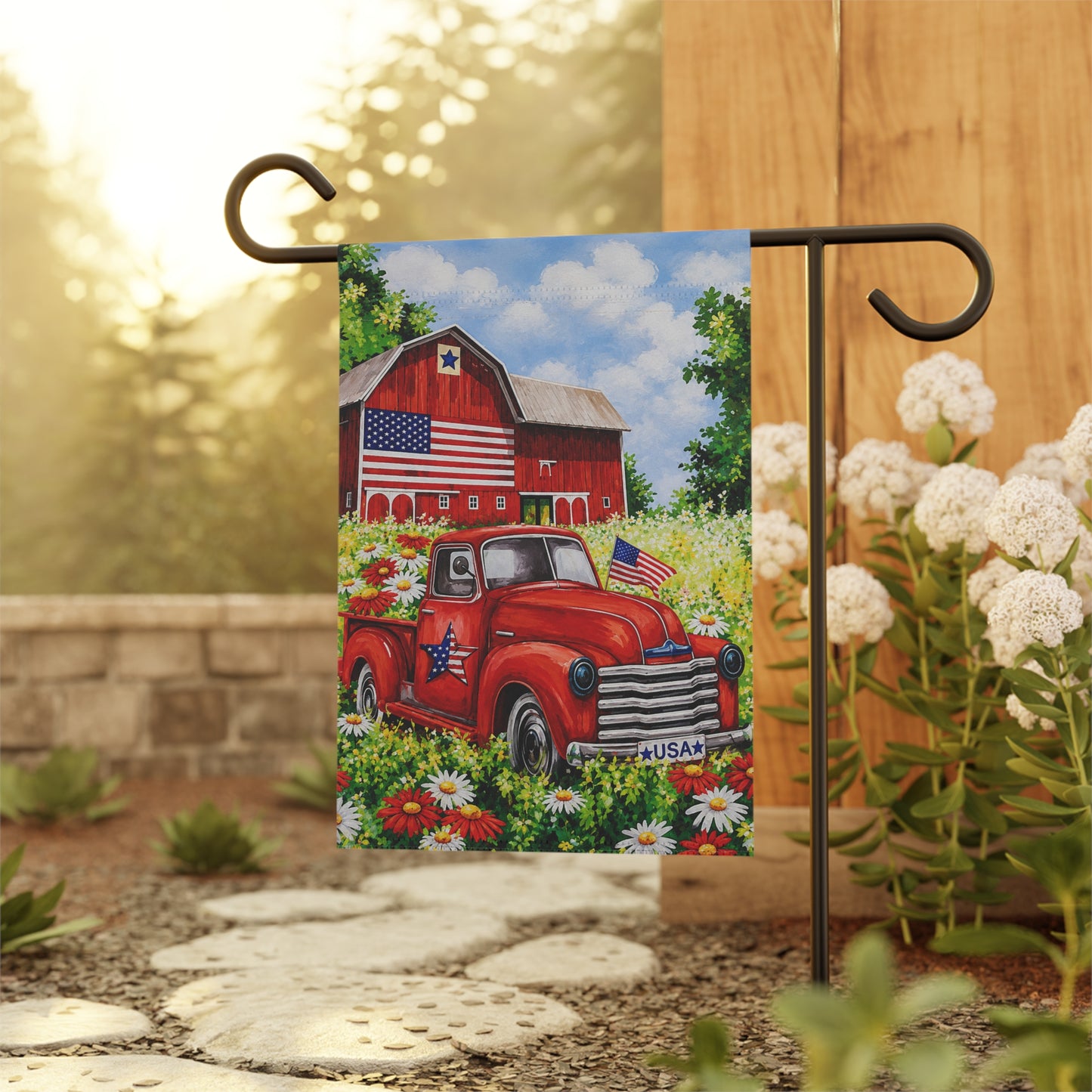 Red Truck & Barn Americana Garden Flag