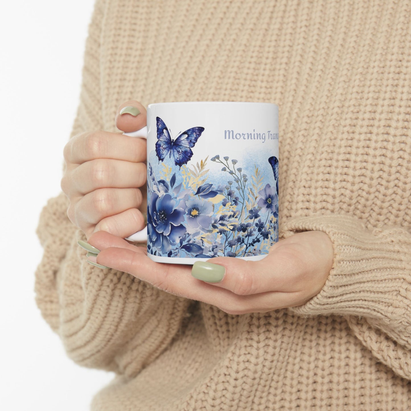 Morning Tranquility Blue Butterfly Garden Mug