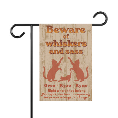 Beware of Whiskers and Sass Personalized Garden Flag