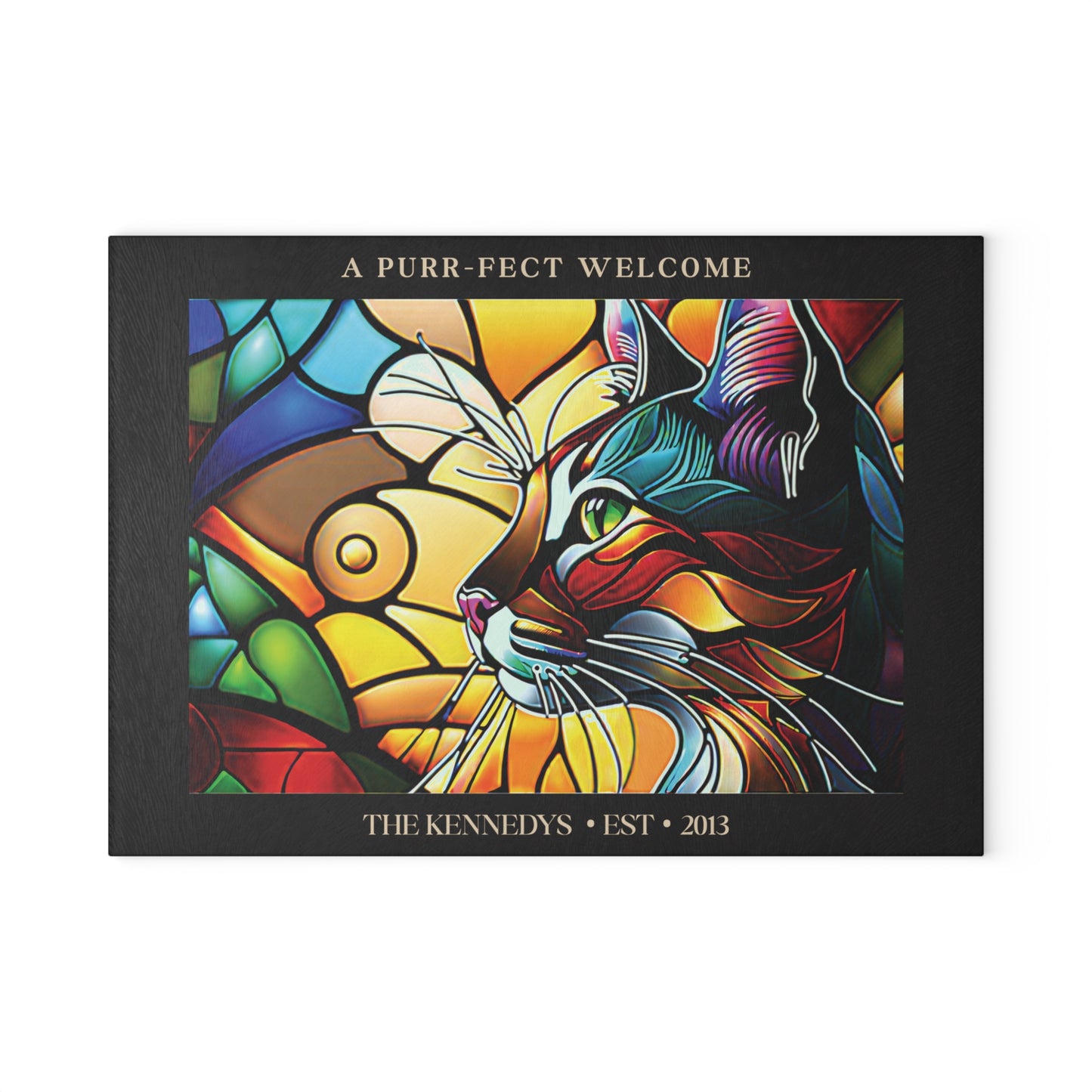 A Purr-fect Welcome Personalized Glass Cutting Board
