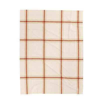 Warm Cream + Rust Windowpane Plaid Plush Throw