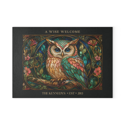 A Wise Welcome Personalized Glass Cutting Board