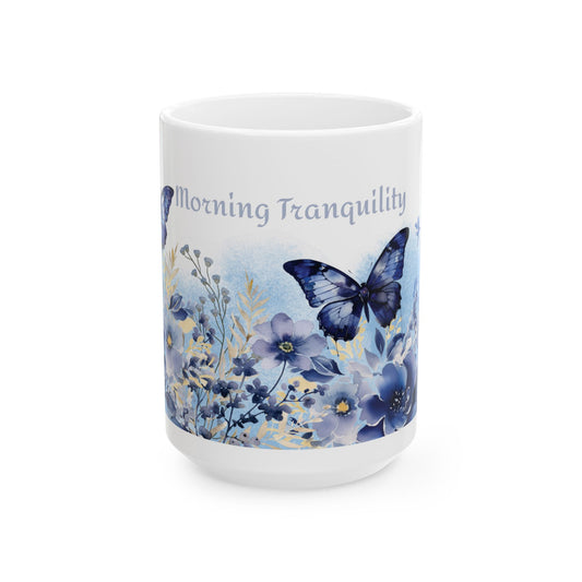 Morning Tranquility Blue Butterfly Garden Mug