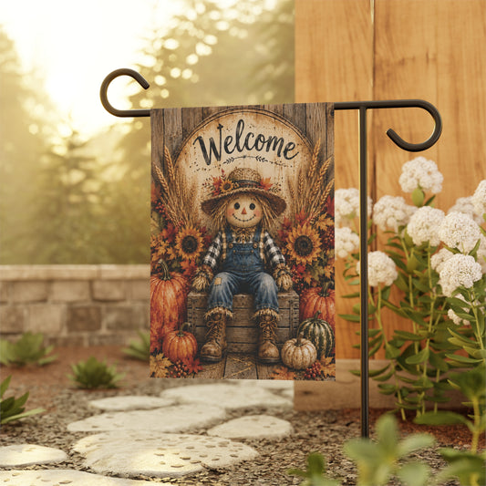 Vintage Harvest Scarecrow Welcome Garden Flag