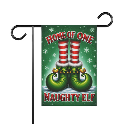 Home of One Naughty Elf Christmas Garden Flag