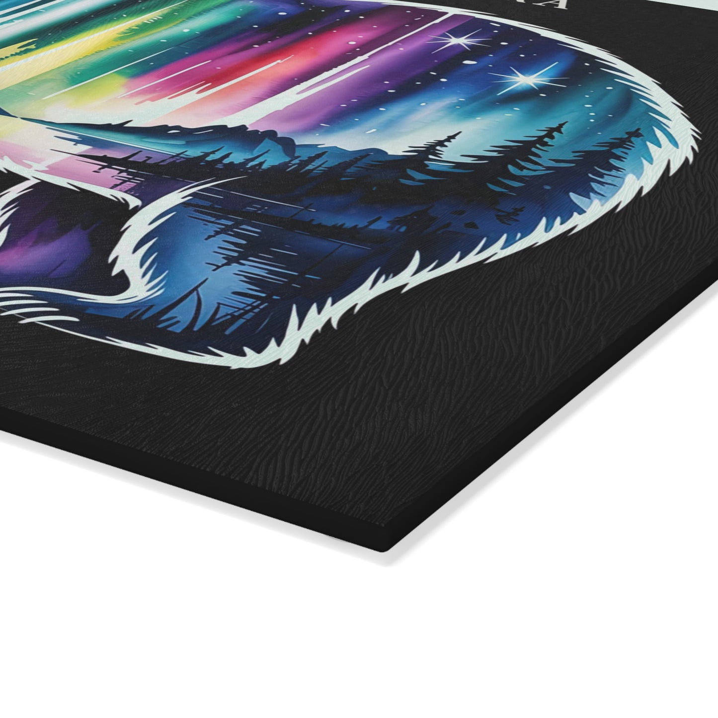 Beneath the Aurora Bear Glass Cutting Board