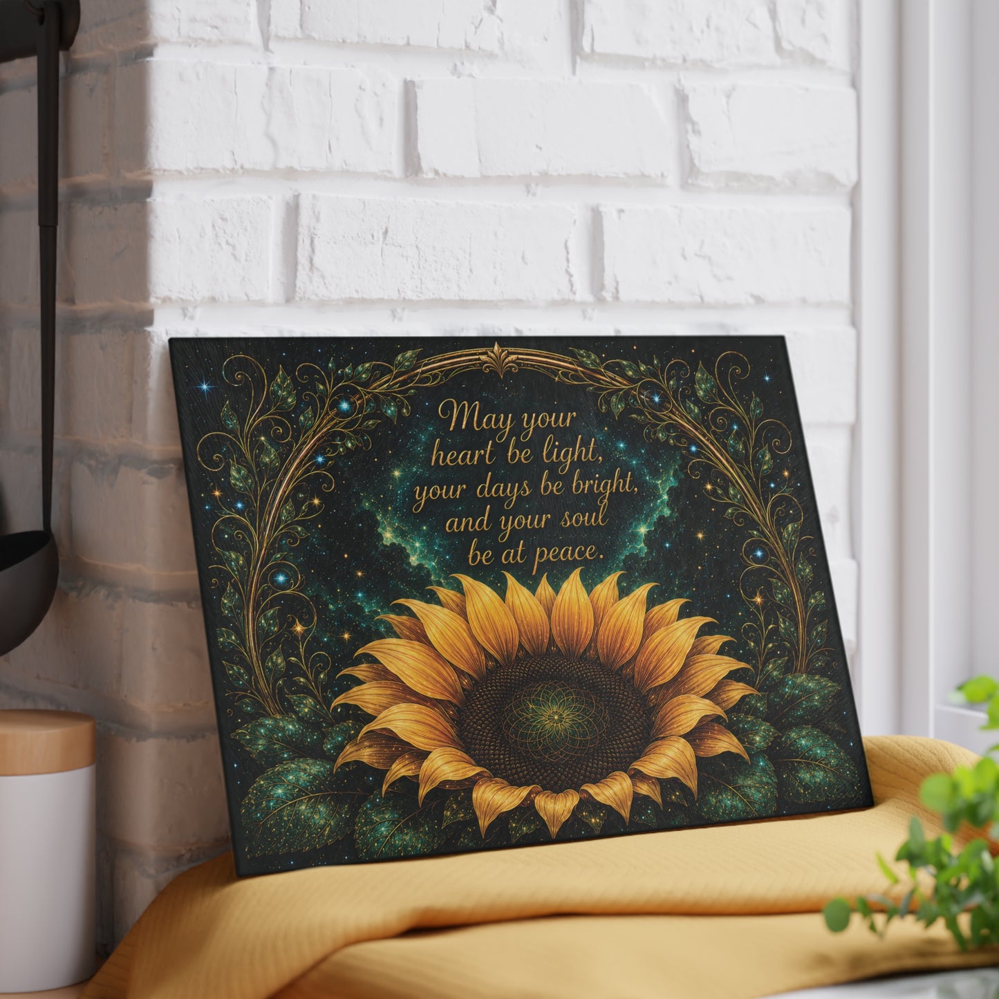 Sunflower Blessing Glass Cutting Board