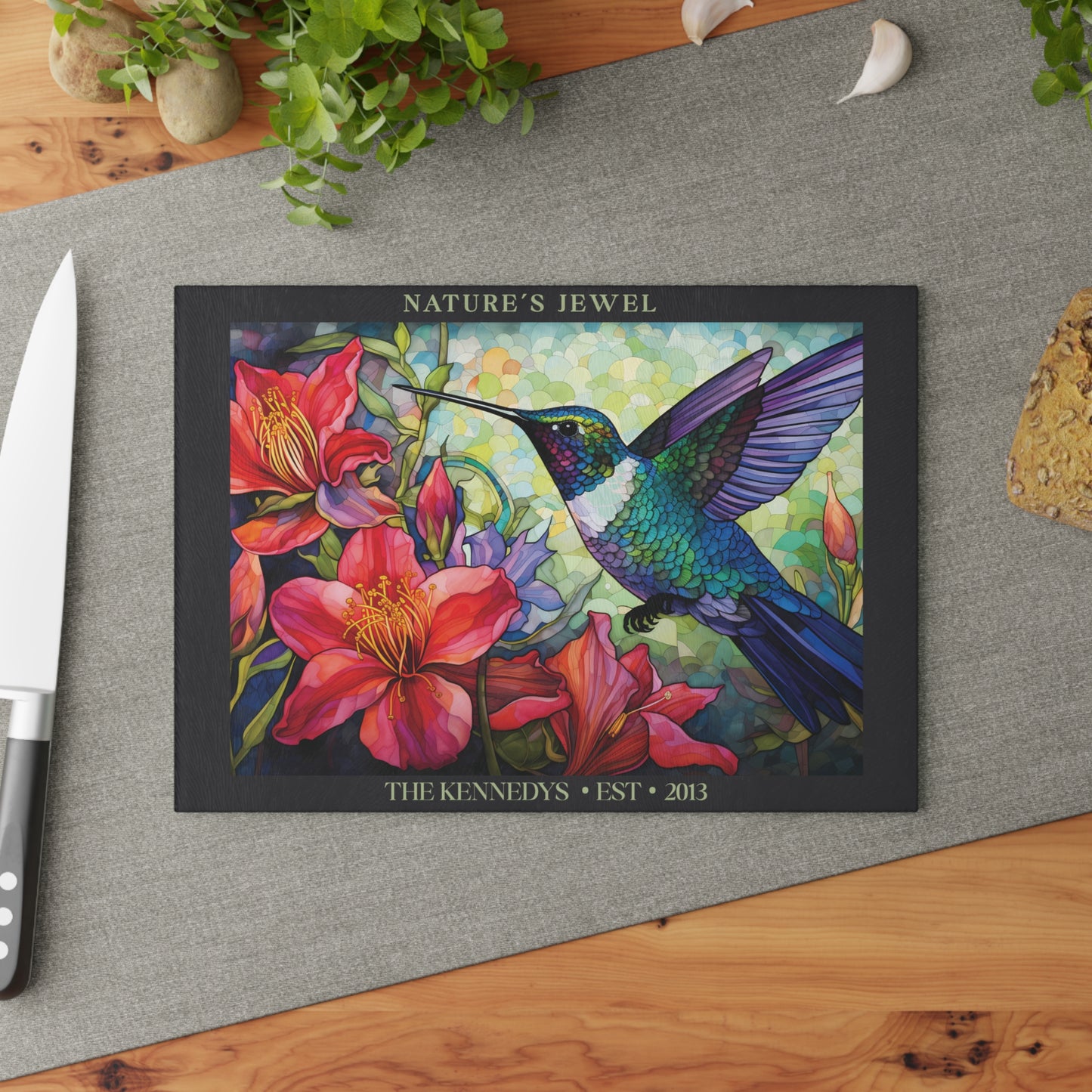 Nature's Jewel Personalized Glass Cutting Board