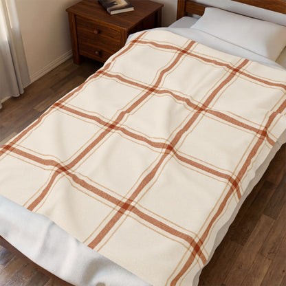 Warm Cream + Rust Windowpane Plaid Plush Throw