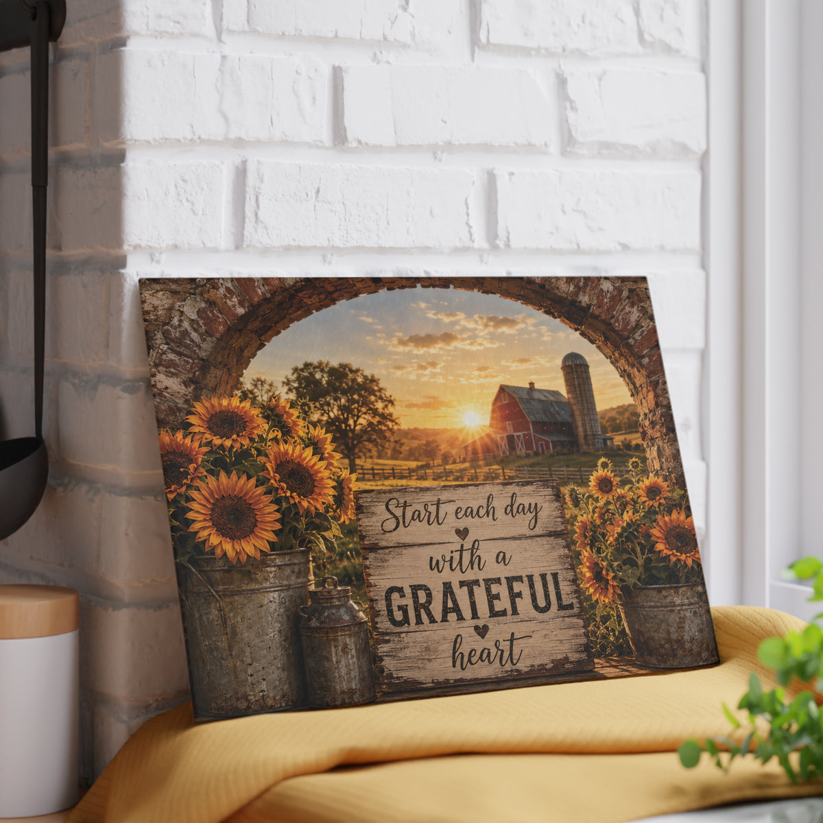 Grateful Heart Sunflower Farm Glass Cutting Board