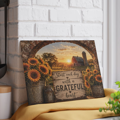Grateful Heart Sunflower Farm Glass Cutting Board