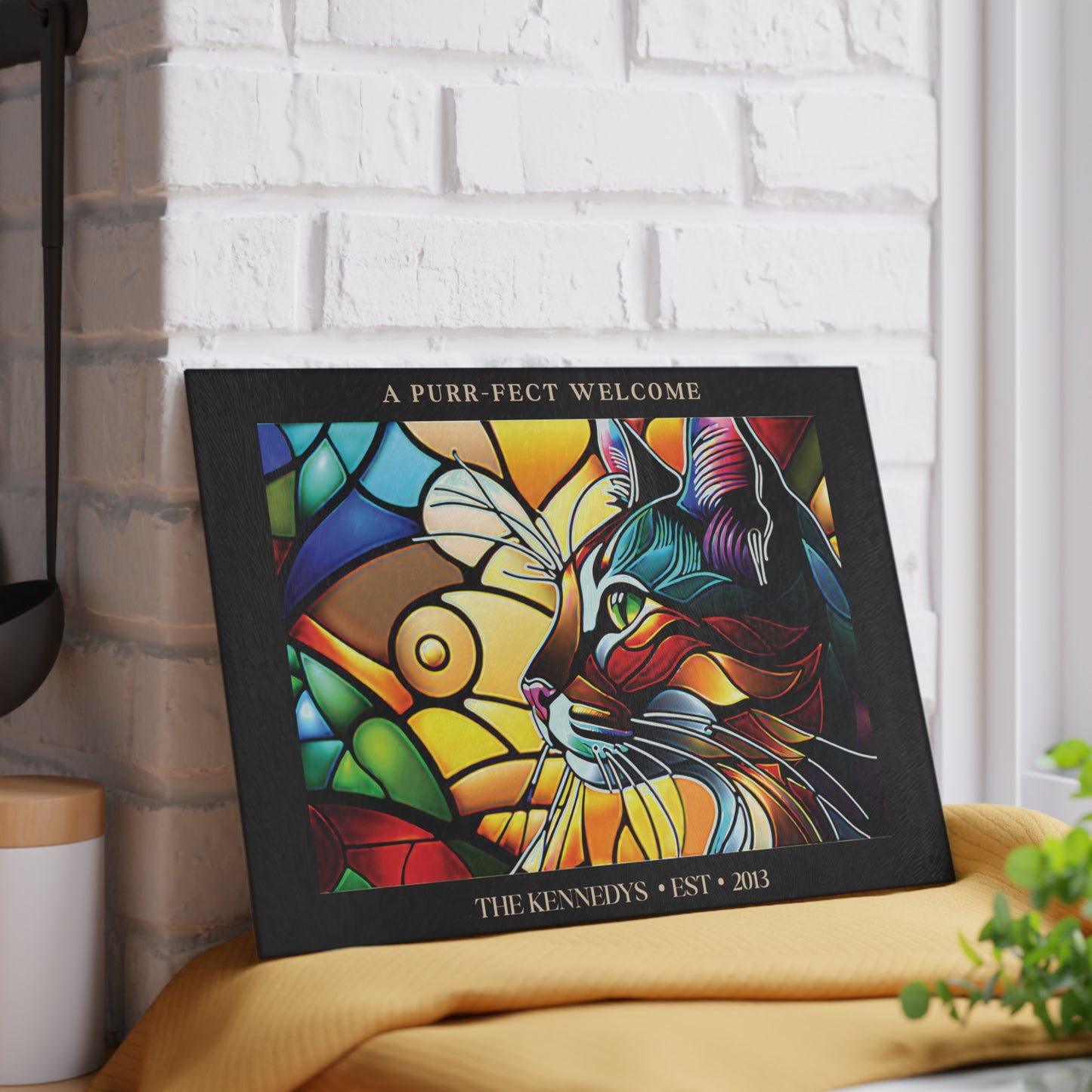 A Purr-fect Welcome Personalized Glass Cutting Board