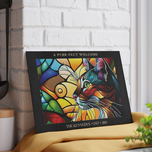 A Purr-fect Welcome Personalized Glass Cutting Board