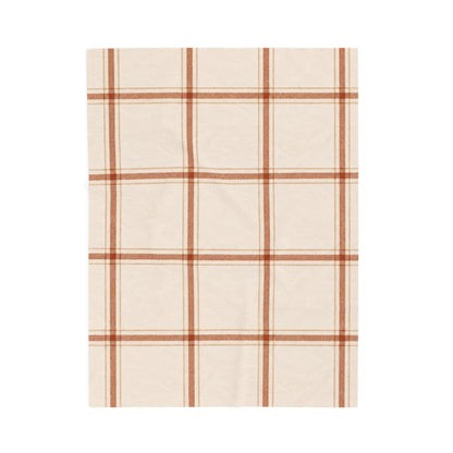 Warm Cream + Rust Windowpane Plaid Plush Throw