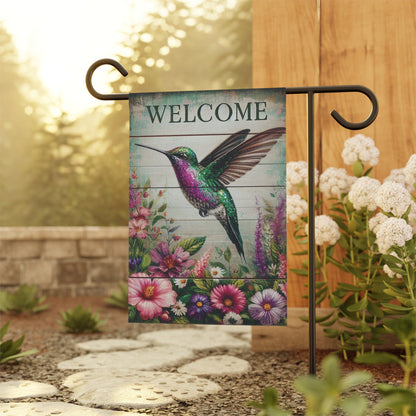 Cottage Garden Hummingbird Welcome Garden Flag