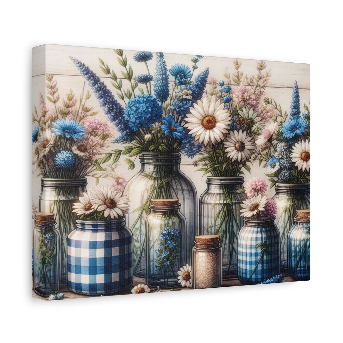 Blue Mason Jar Floral Canvas Wall Art