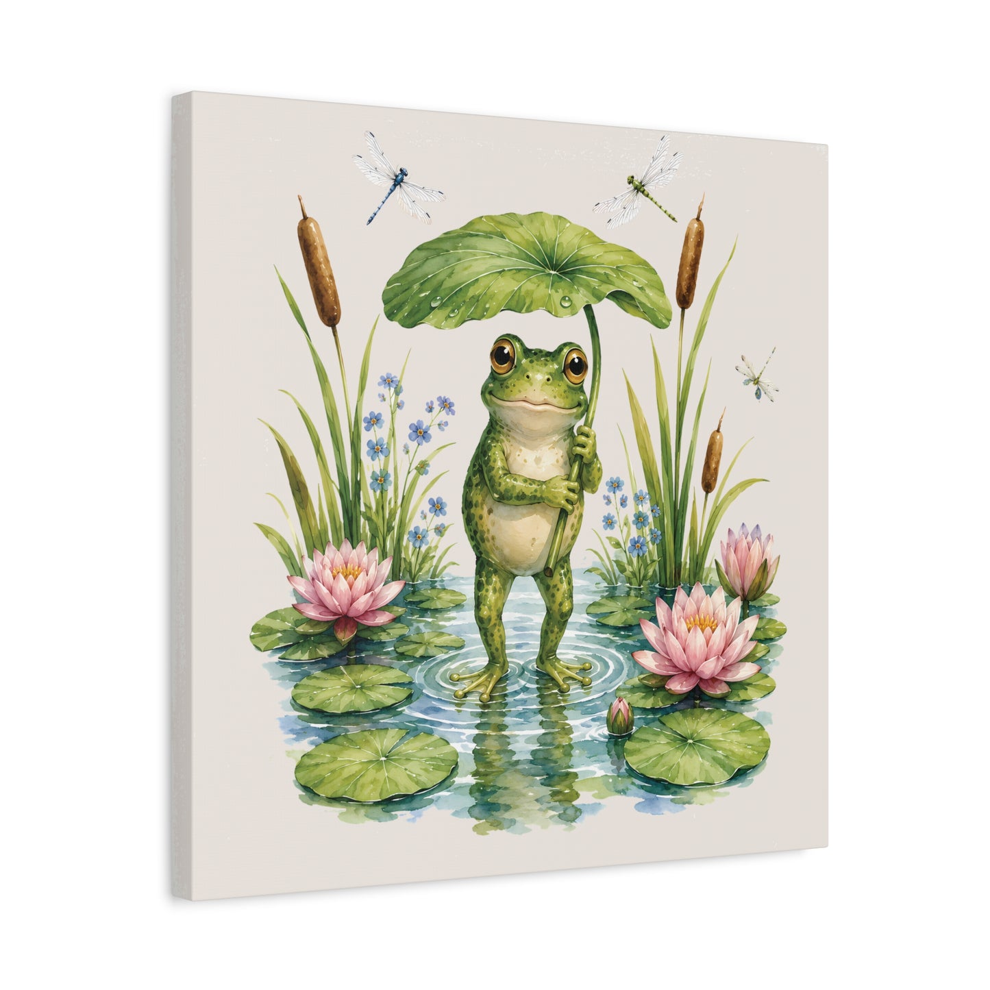 Waterlily Umbrella Frog Canvas Wall Art