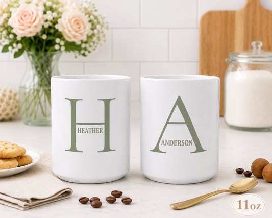 Modern Layered Initial Mug in Sage