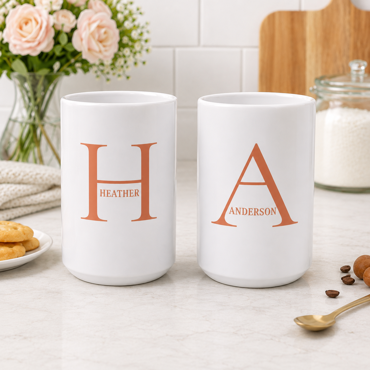 Modern Layered Initial Mug in Terracotta