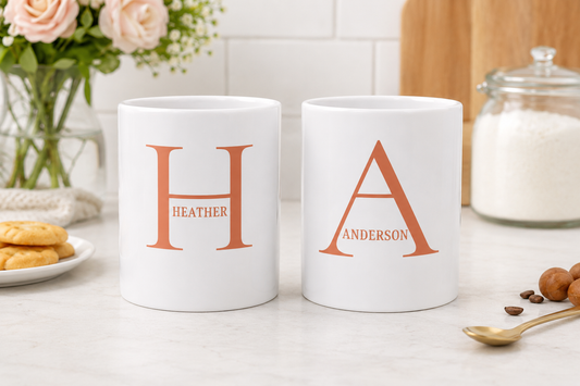 Modern Layered Initial Mug in Terracotta