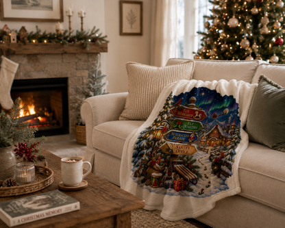 Christmas at Santa's Workshop Plush Throw